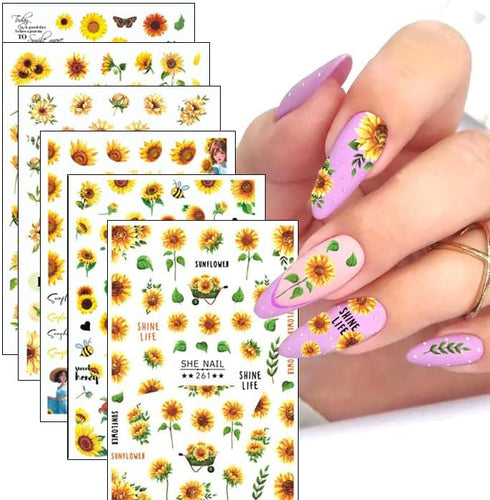 7 Sheets Sunflower Nail Stickers Decals Flower Nail Decals 3D Self Adhesive Spring Summer Nail Art Stickers Floral Designs Nail Art Supplies for W...