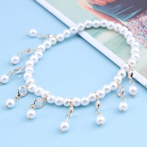 Boho Pearl Pendant Ankle Bracelet Gold Crystal Pearl Drop Anklet Bracelet Vintage Pearl Bead Chain Anklet Crystal Pearl Tassel Anklets Foot Chain ...