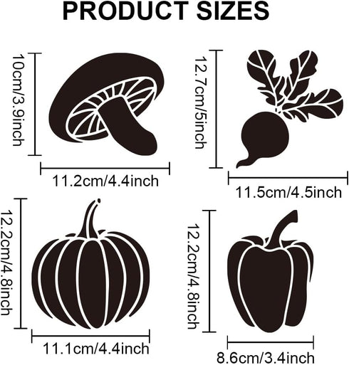 10pcs Vegetables Stencil 6×6inch Farm Vegetable Drawing Stencil with Painting Brush Reusable Pumpkin Eggplant Tomato Carrot Radish Painting Stenci...