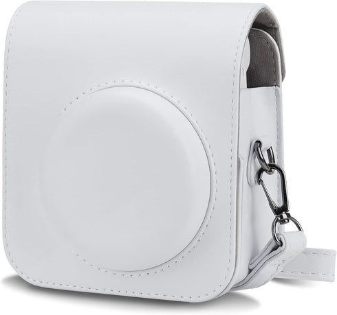 PU Leather Camera Case Compatible with Instax Mini 12 Instant Camera with Adjustable Strap and Pocket (White)...