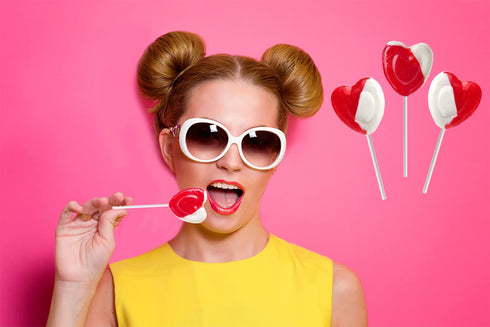 Lollipops Red Heart Shaped Strawberry N' Cream Flavored, 12 Lollipops, Individually Wrapped...