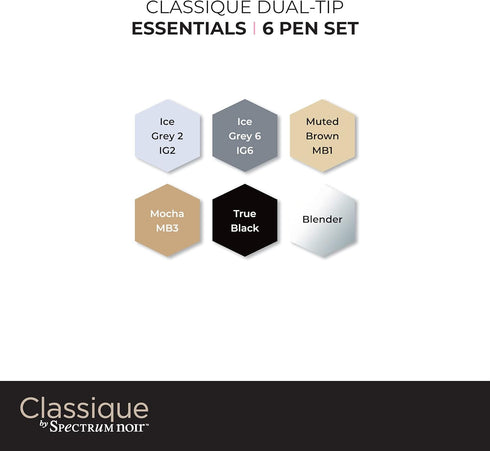 Spectrum Noir Classique Design Alcohol Marker Dual Nib Pens Set-Essentials-Pack of 6...