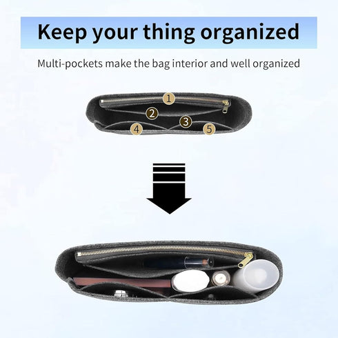 Felt Insert Purse Organizer with Zipper fit GG Marmont Matelasse Shoulder Bag, Organizer Handbag Tote Liner Pouch for Women Inner Bladder Bag Stor...