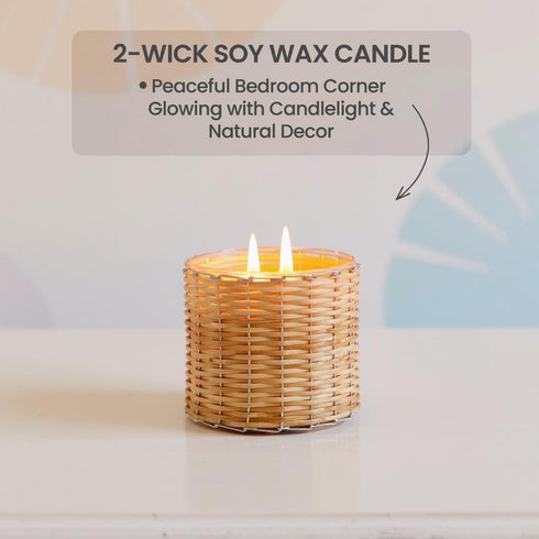 FIELD FLEUR Peony Blush Scented Candle – Luxury 12oz Soy Wax, 2-Wick Handwoven Glass Jar, Sandalwood,Pink Peppercorn with Rose Blooms & Jasmine– S...