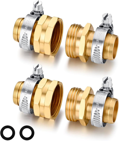 Garden Hose Repair Connector with Clamps Hose End Repair Kit,3/4" Barb Garden Hose Fittings Male and Female brass garden hose ends (3/4"Barb-2 Set...