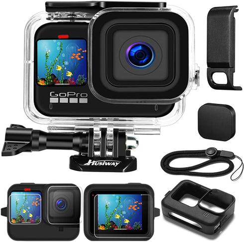 Waterproof Case Housing for GoPro Hero 12 11 10 9 Black Tempered Glass Screen Protector Silicone Sleeve Protective Case Accessories Kit Bundle for...
