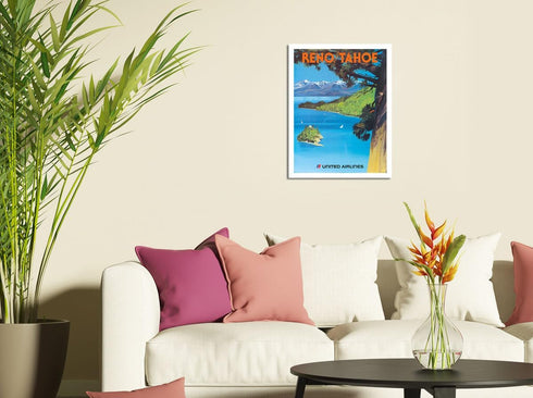 Reno Nevada - Lake Tahoe California - United Airlines - Vintage Airline Travel Poster by Tom Hoyne c.1970s - Fine Art Matte Paper Print (Unframed)...