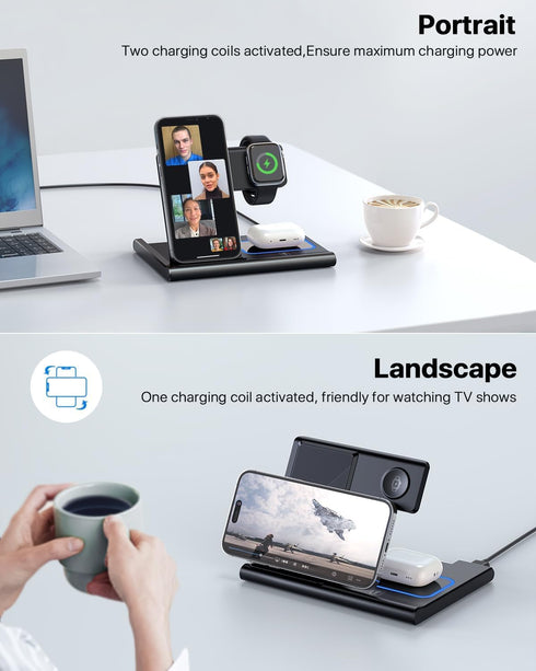 Wireless Charger, 3 in 1 Wireless Charging Station for Multiple Devices,Wireless Charging Stand for iPhone15 14 13 12 11 Series, airpod Pro 3 2 & ...