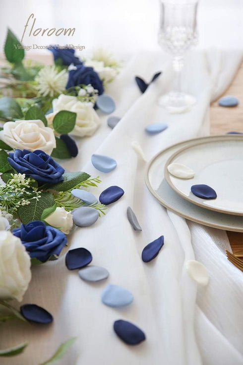 Floroom 300pcs Rose Petals Dusty Blue Navy Faux Silk Flower Petals for Wedding Flower Girl Basket Aisle Scatter Dinner Table Centerpieces Party Co...