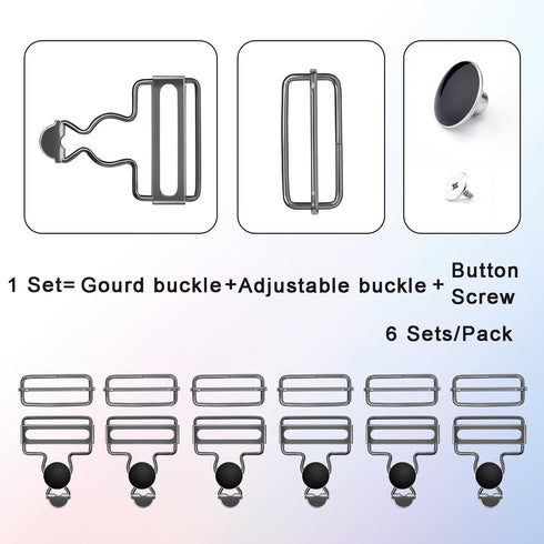 6 Sets Metal Overalls Buckles, 1-1/2" Overall Replacement Clasp Clips with Adjustable Tri Glide Slide Buckle and Buttons for Jeans Suspender, Bib ...