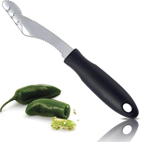 Jalapeno Corer Tool with Serrated Slice and Rubber Handle Easily Seed Remover or Slice off Vegetables tops for Efficient Cooking and Grilling...