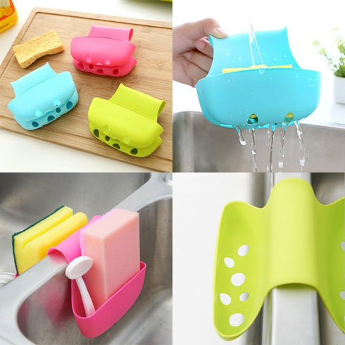 3 Pack Saddle Silicone Sink Caddy, Sponge Soap Brush Holder Basket Organizer Storage for Kitchen (Blue, Green, Pink)...