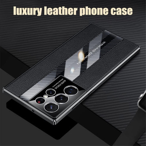 for Samsung Galaxy s22 Ultra Case 5G 6.8 inch Luxury TPU Carbon Fiber & Leather Back Cover Compatible with s 22ultra 2022 Camera Protection Shockp...