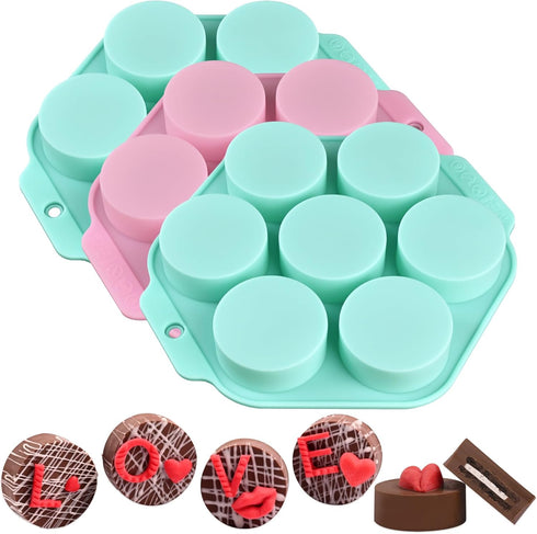 Actvty Round Chocolate Covered Cookie Molds, 3 Pcs Cylinder Chocolate Candy Silicone Molds, Perfect for Chocolate Covered Oreos, Candy, Cakes, Jel...
