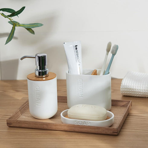 Toothbrush Holders Bamboo Electric Toothbrush Holder Bathroom Storage Organizer Countertop for Toothpaste, Floss, Razor, White...