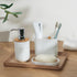 Toothbrush Holders Bamboo Electric Toothbrush Holder Bathroom Storage Organizer Countertop for Toothpaste, Floss, Razor, White...