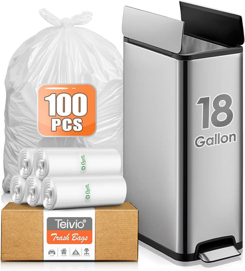 18 Gallon 100 Counts Compactor Bag Tall Kitchen Trash Bags,Fit 15,16,18,20Gal,Garbage Bags by Teivio, Unscented,Bin Liners, Plastic Bags for home,...