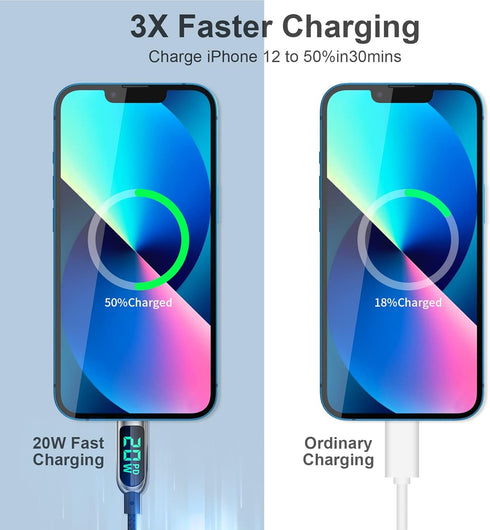 AICase USB C to L ightning Cable, 10FT Charging Syncing Cord with LED Display Compatible with iPhone 13 13 Pro 12 Pro Max 12 11 X XS XR 8 Plus, Ai...