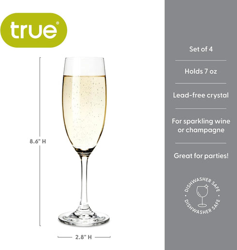 True Cuvée Crystal Champagne Flutes Set of 4, Stemmed Champagne Glasses, Sparkling Champagne Flutes Glass, Mimosa Glasses, Wine & Champagne Glasse...