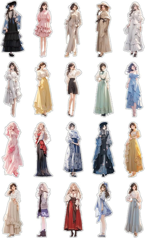 40PCS Romantic Girls Daily Outfits Stickers for Scrapbooking - Beautiful Girl Dress Sticker for Water Bottles Cups Junk Journaling Planner Aesthet...