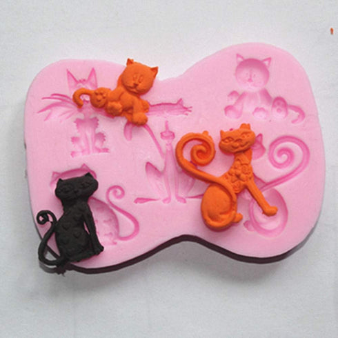 2Pcs/Set Little Cat Shape Silicone Fondant Mold KItty Kitten Chocolate Candy Gumpaste Mould Cupcake Cake Decorating Tools Polymer Clay Resin Mold...