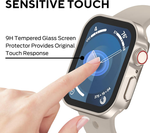 3 Pack Waterproof Case for Apple Watch Series 9 8 7 45mm, Straight Edge Hard PC Cover with Tempered Glass Screen Protector, Protective Bumper for ...