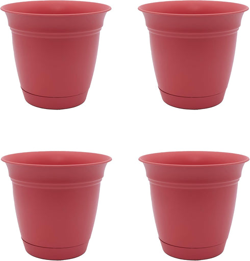 The HC Companies 6 Inch Eclipse Round Planter with Saucer - Indoor Outdoor Plant Pot for Flowers, Vegetables, and Herbs, Rose (4 Pack)...