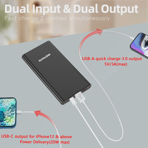 Power Bank Fast Charging PD 3.0 18W Quick Charge Portable Charger 10000mAh USB-C Back Up Battery Pack for iPhone 15 14 13 12 11 X XS XR Pro Max Pl...