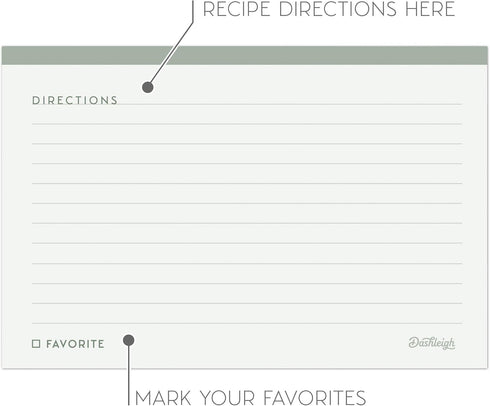 48 Water Resistant Recipe Cards, Simple & Modern, Double-Sided, Multi-Colors (Sage Green)...