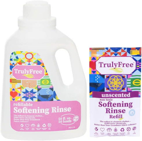 Unscented Softening Rinse, Natural Fabric Softener - Plant-Based, Non-Toxic, Safe for Babies & Kids, Includes: Empty refillable 50oz Bottle with M...