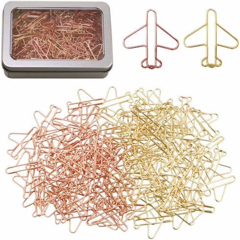 100pcs Airplane Shape Paper Clips with Tin, Rose Gold and Yellow Gold, Funny Cute Paperclips Bookmarks Planner Clips for Fun Office Supplies Schoo...