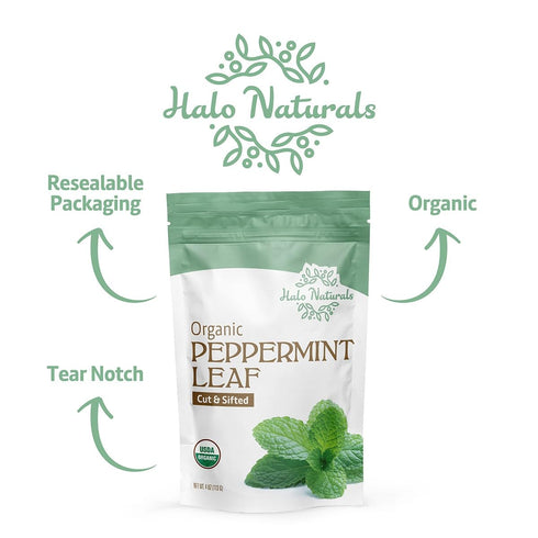 Organic Peppermint Leaf Cut & Sifted, 4 Ounces (Mentha piperita) USDA Certified | Resealable Pouch| Packaged in The USA (Pack of 1)...
