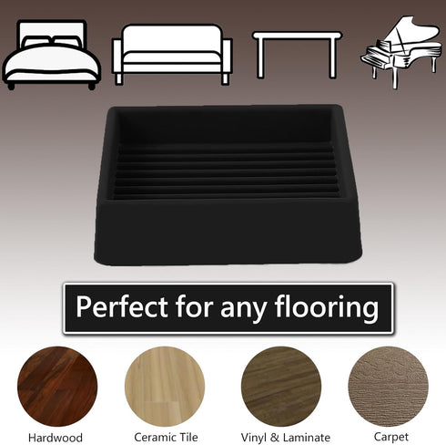 2x2 Square Rubber Furniture Caster Cups, Anti-Sliding Furniture Pads Bed Stopper Floor Protectors with Grip - Protect Any Flooring...