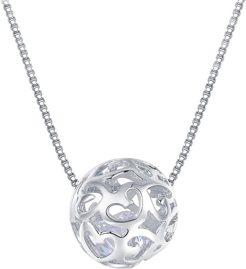 925 Sterling Silver Necklaces with Pendant Cut Beads Ball Chain Necklace for Women Charm Jewelry | Locket Necklace | Silver Necklace for Women | S...