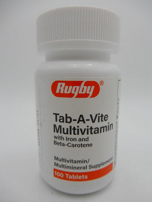 Rugby Tab-A-Vite Multivitamin with Iron and Beta-Carotene Multivitamin/Mineral Supplement - 100 Tablets...