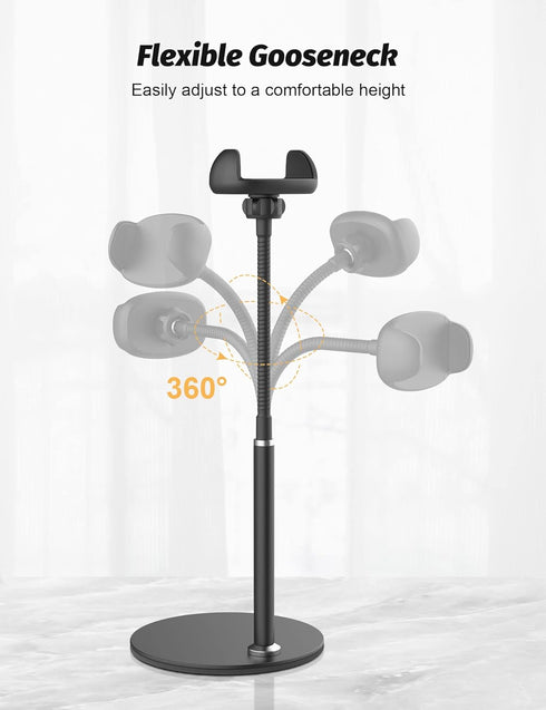 Cell Phone Stand, Adjustable Height & Angle Gooseneck Stand for Desk Flexible Arm Universal Holder, Aluminum Alloy Desktop Recording Compatible wi...