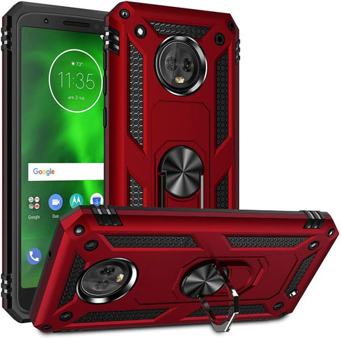 Military Grade Drop Impact for Motorola Moto G6 Case 360 Metal Rotating Ring Kickstand Holder Magnetic Car Mount Armor Heavy Duty Protection Shock...
