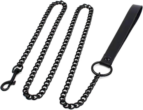 Black Bell Collar and Leash Set Soft PU Leather Choker Necklace with Hauling Chain Jewelry for Sexy Roleplay...