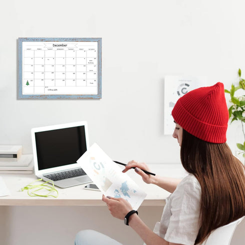Dry Erase Monthly Calendar Board, Magnetic Whiteboard for Wall, Office/School/Home, Solid Wood Walnut Brown Frame Hanging Board 10.5"x 14.5"(YL-Bl...