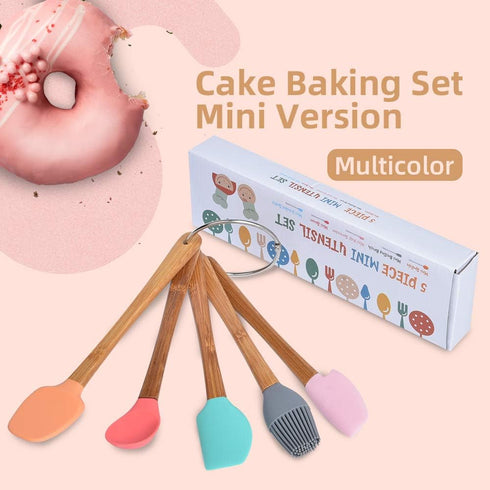 5 Piece Silicone Spatula,Mini Rubber Spatula Wooden Handle,Heat Resistant Silicone Spatula Set,Kitchen Utensils Non-Stick For Baking,Cooking And M...