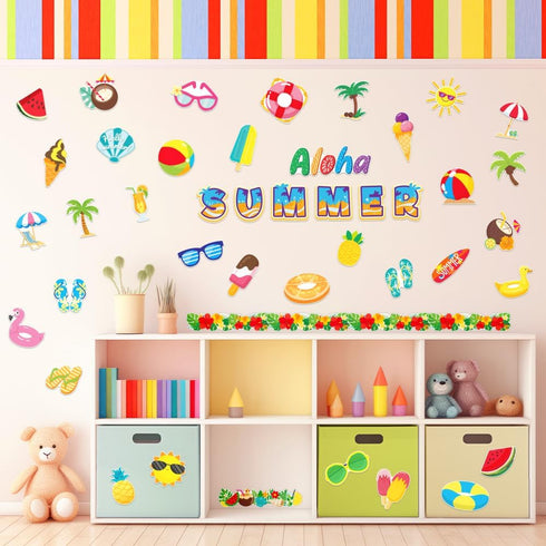 Summer Cutouts 77 Pcs Summer Beach Cut Outs Bulletin Board Summer Decorations for Classroom Cut-Outs with 160 Glue Points for School Summer Theme ...