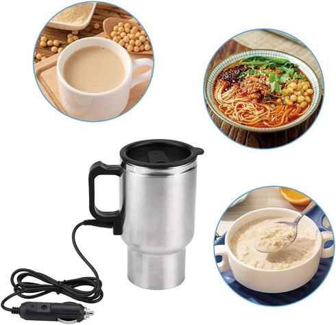 electric heating cup in car stainless steel travel coffee tea warmer cup heated mug portable 12v cigarette lighter cable auto charger insulated th...