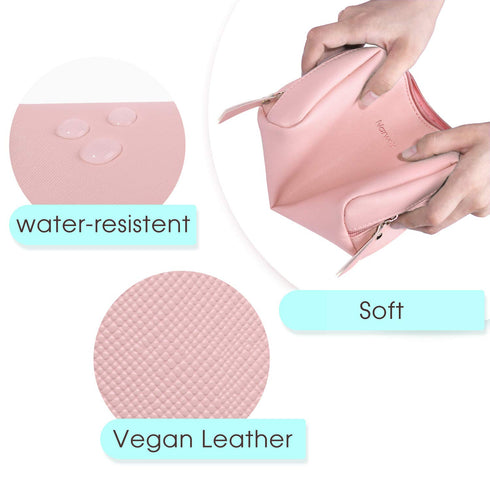 Narwey Small Vegan Leather Makeup Bag for Purse Travel Makeup Pouch Mini Cosmetic Bag for Women (Small, Pink)...