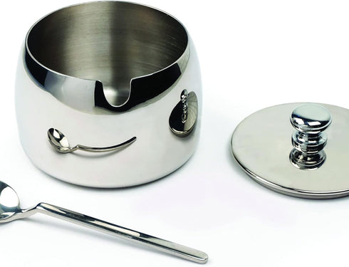 RSVP International Stainless Steel Sugar Bowl Container with Lid and 4.5" Spoon, 8 oz Capacity...