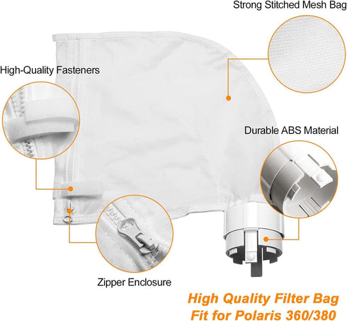 Funmit 360 380 Replacement for Polaris Pool Cleaner Parts, All Purpose Filter Bags - 2 Pack Zipper Filter Bags...
