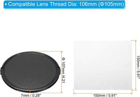 PATIKIL 105mm Lens Cap, 5 Pack Sides Pinch Snap Camera Lens Cover for Front Lens with Cloth, Suitable for 105mm Thread Universal DSLR Lenses for N...