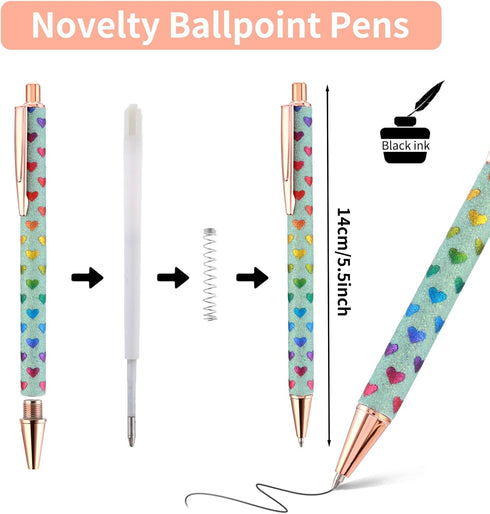 Bling Metal Pens, 6 Pack 1.0 mm Click Retractable Ballpoint Pens Black Ink Medium Point Gift Pens Glitter Retractable Pen Comfortable Writing Pens...