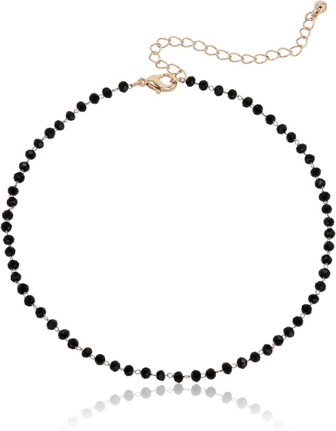 POMINA Dainty Black Rondelle Crystal Beaded Choker Necklace Delicate Multi Faceted Crystal Beads Choker for Women...