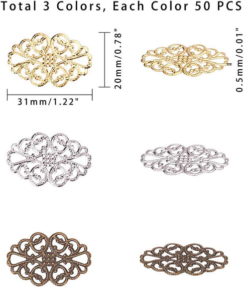 PH PandaHall 150 pcs 3 Colors Tibetan Style Iron Oval Filigree Charm Pendant Link Connectors for Earring Necklace Jewelry DIY Craft Making, Mixed ...