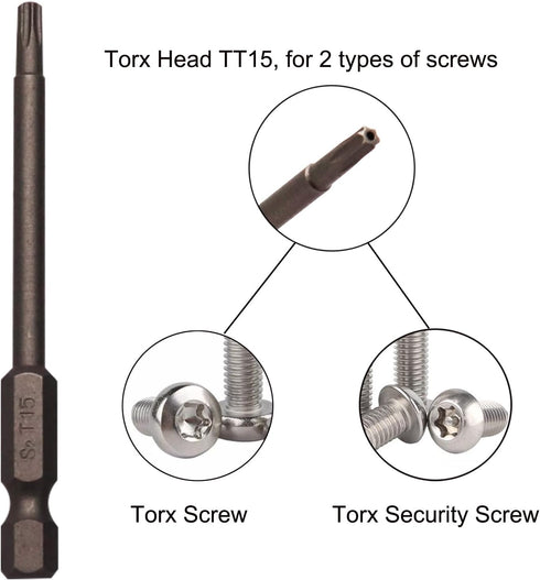10Pcs Magnetic Torx Head Screw Driver Bits 75mm/3inch Long 1/4inch Hex Shank Security Tamper Proof Magnetic Torx Bit (T15)...